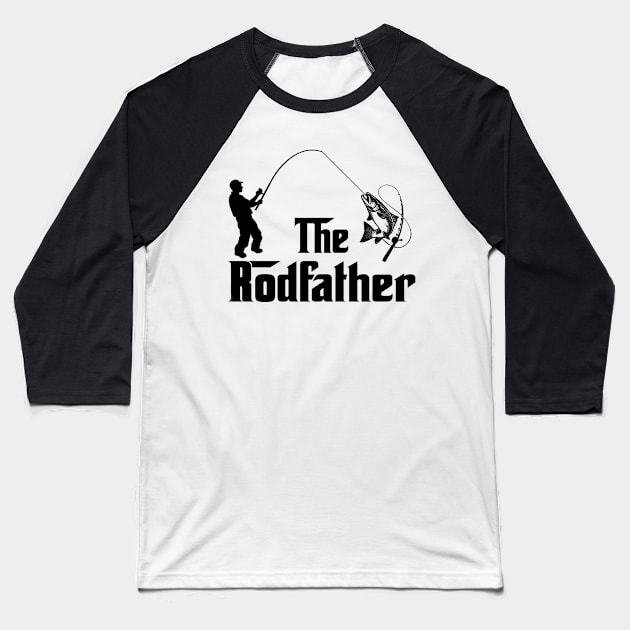 The Rodfather Funny Fishing Gift for Fisherman Baseball T-Shirt by DragonTees